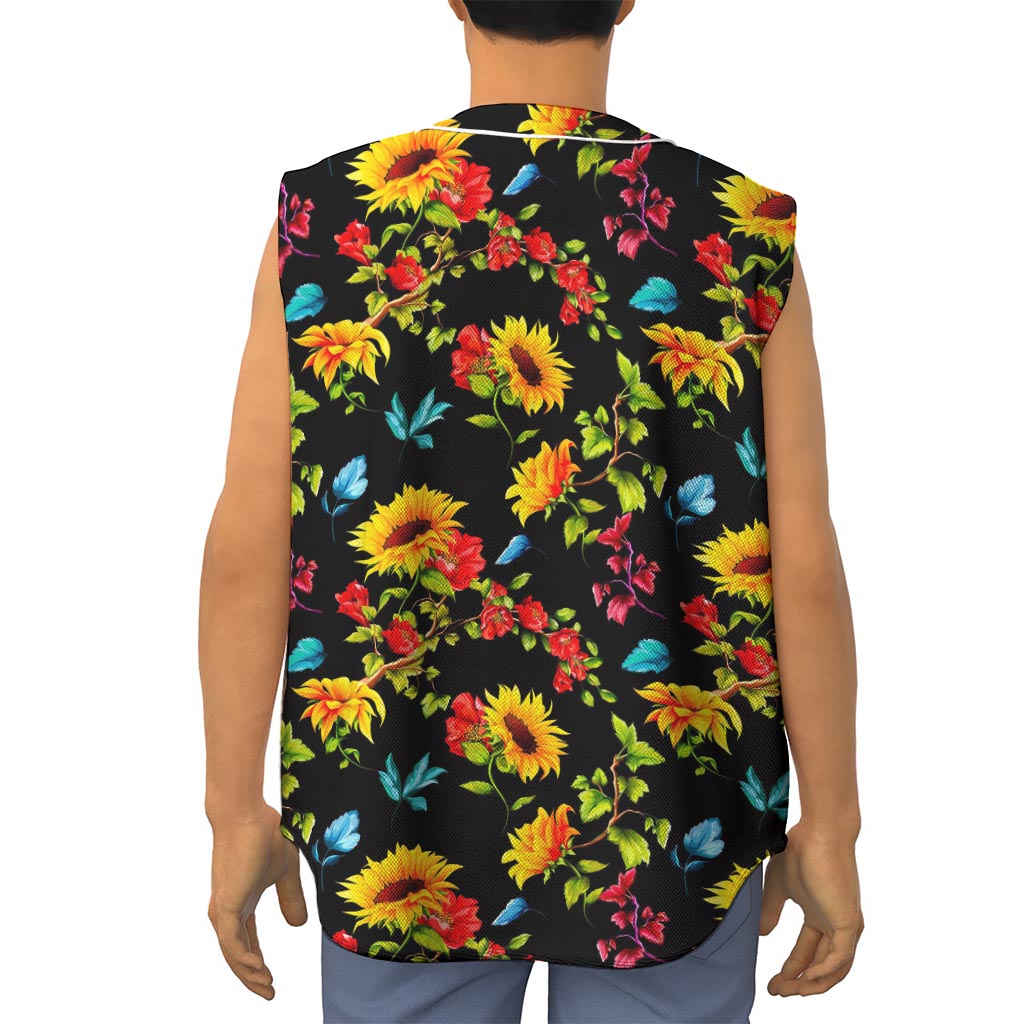 Sunflower Floral Pattern Print Sleeveless Baseball Jersey