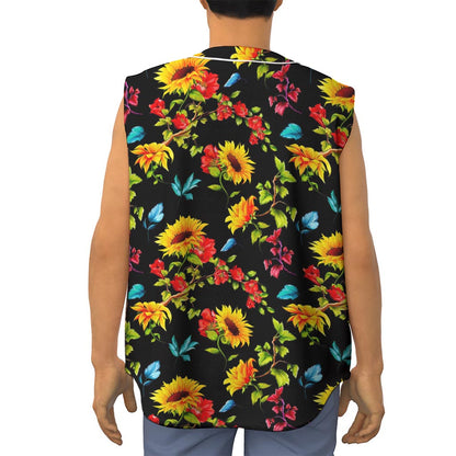 Sunflower Floral Pattern Print Sleeveless Baseball Jersey
