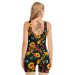 Sunflower Floral Pattern Print Sleeveless One Piece Swimsuit