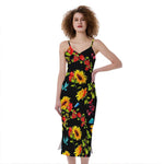 Sunflower Floral Pattern Print Slim Fit Midi Cami Dress