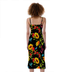 Sunflower Floral Pattern Print Slim Fit Midi Cami Dress