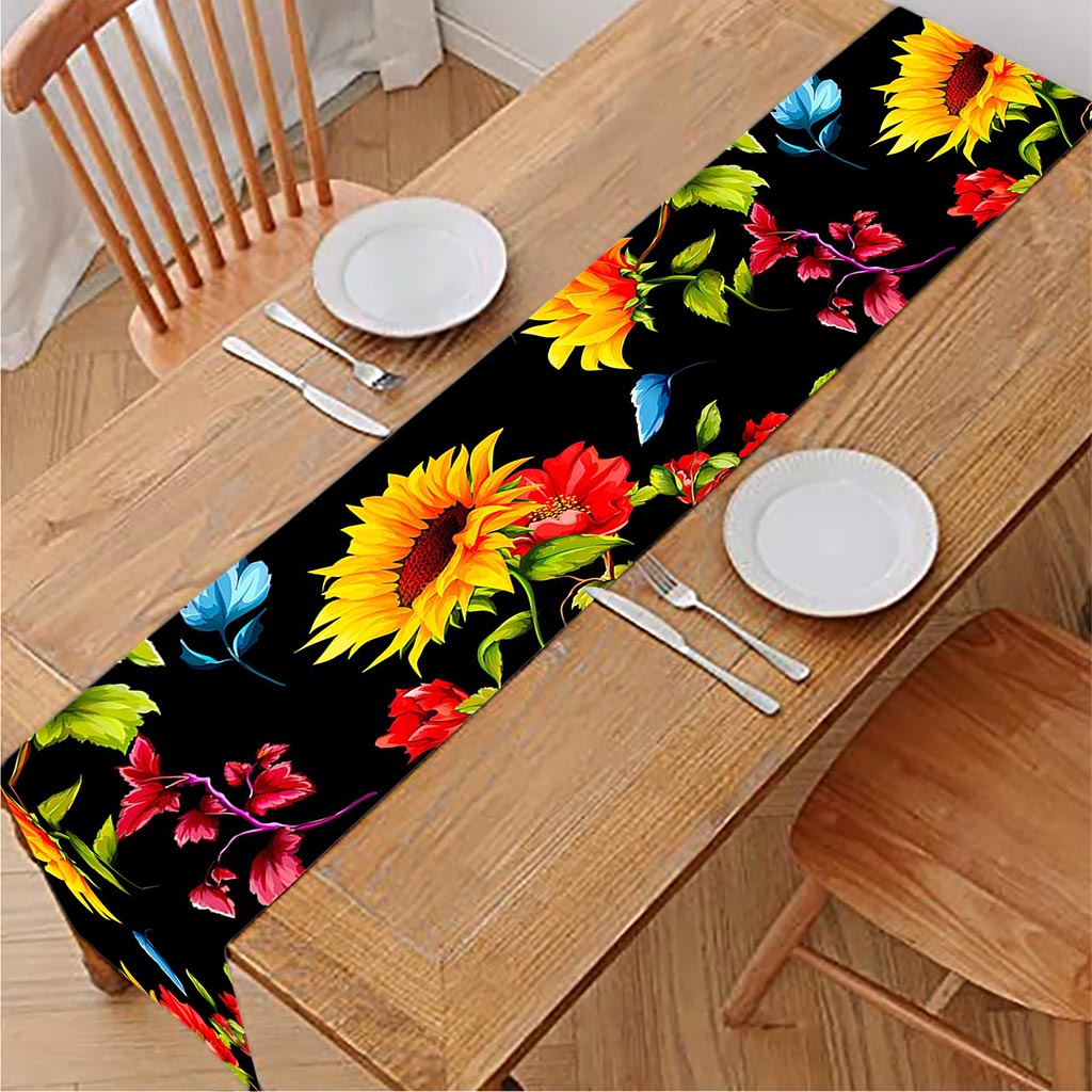 Sunflower Floral Pattern Print Table Runner