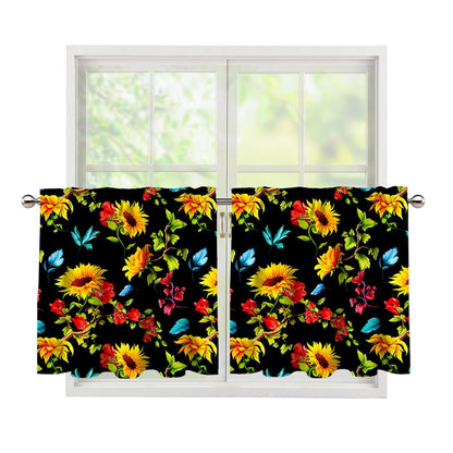 Sunflower Floral Pattern Print Tier Curtains