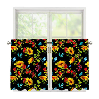 Sunflower Floral Pattern Print Tier Curtains