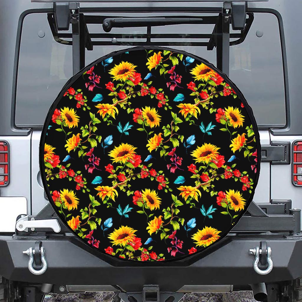 Sunflower Floral Pattern Print Tire Cover