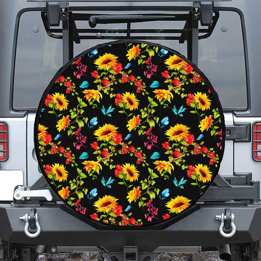 Sunflower Floral Pattern Print Tire Cover