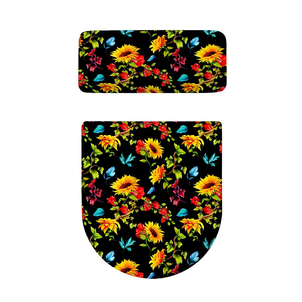 Sunflower Floral Pattern Print Toilet Lid And Tank Cover Set