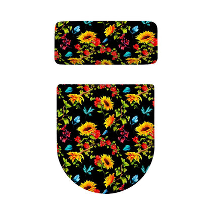 Sunflower Floral Pattern Print Toilet Lid And Tank Cover Set