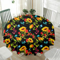 Sunflower Floral Pattern Print Waterproof Round Tablecloth