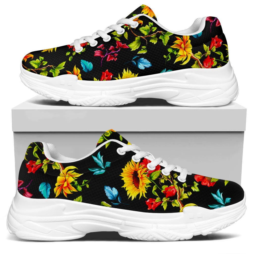 Sunflower Floral Pattern Print White Chunky Shoes