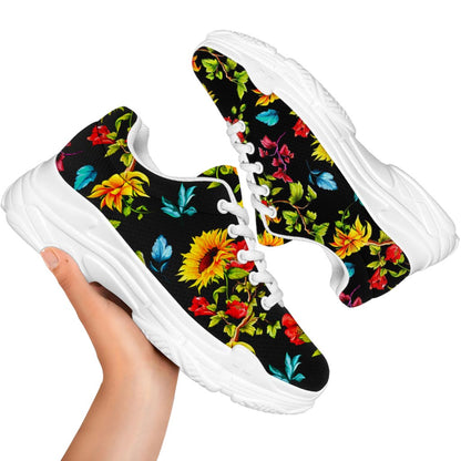 Sunflower Floral Pattern Print White Chunky Shoes