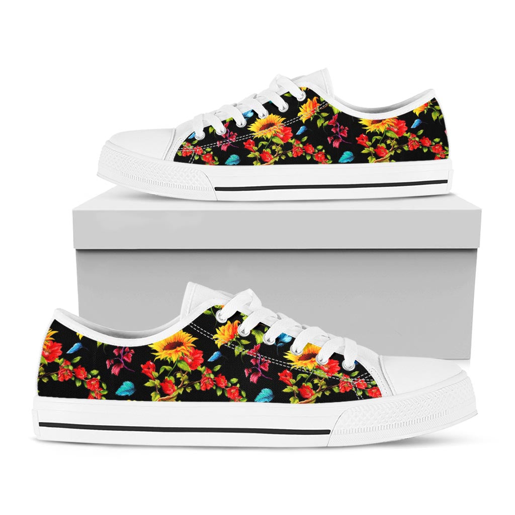Sunflower Floral Pattern Print White Low Top Sneakers