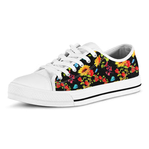 Sunflower Floral Pattern Print White Low Top Sneakers