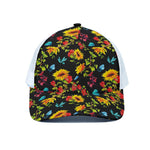 Sunflower Floral Pattern Print White Mesh Trucker Cap