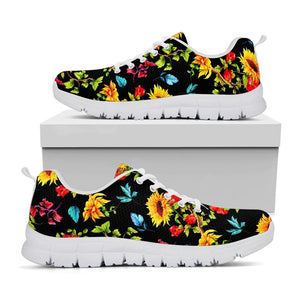 Sunflower Floral Pattern Print White Running Shoes