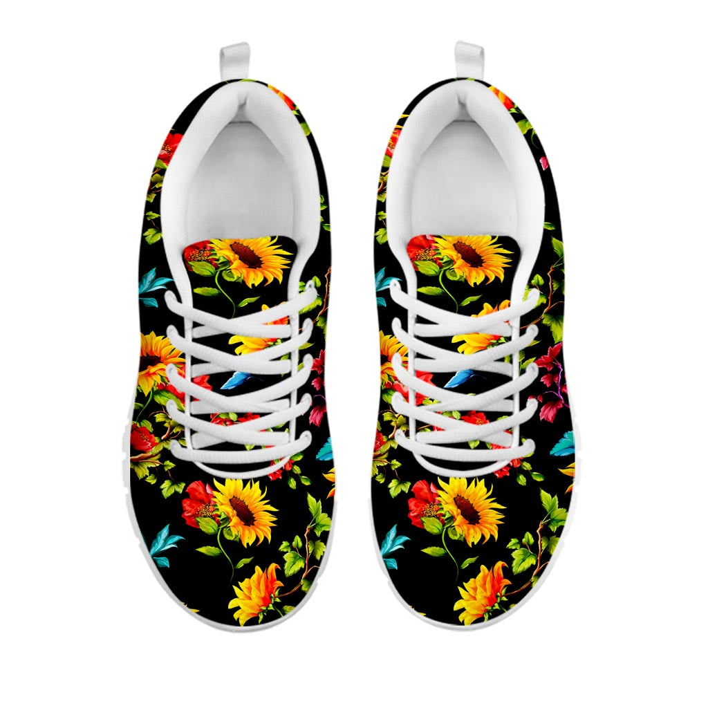 Sunflower Floral Pattern Print White Running Shoes