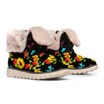 Sunflower Floral Pattern Print Winter Boots