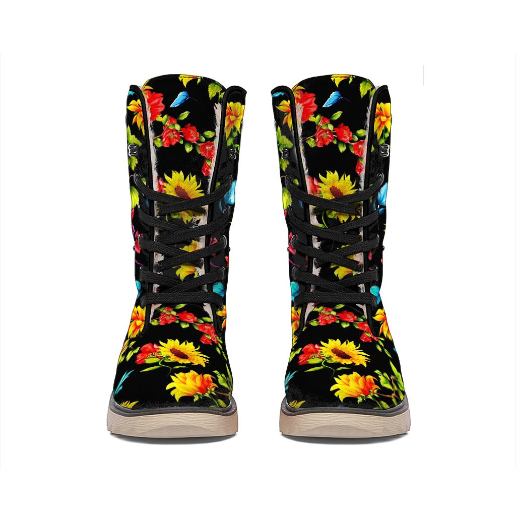 Sunflower Floral Pattern Print Winter Boots