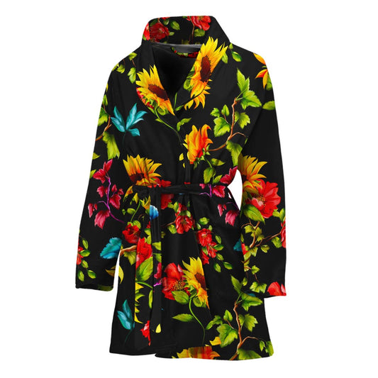 Sunflower Floral Pattern Print Women's Bathrobe
