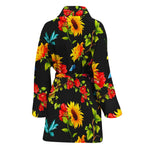 Sunflower Floral Pattern Print Women's Bathrobe