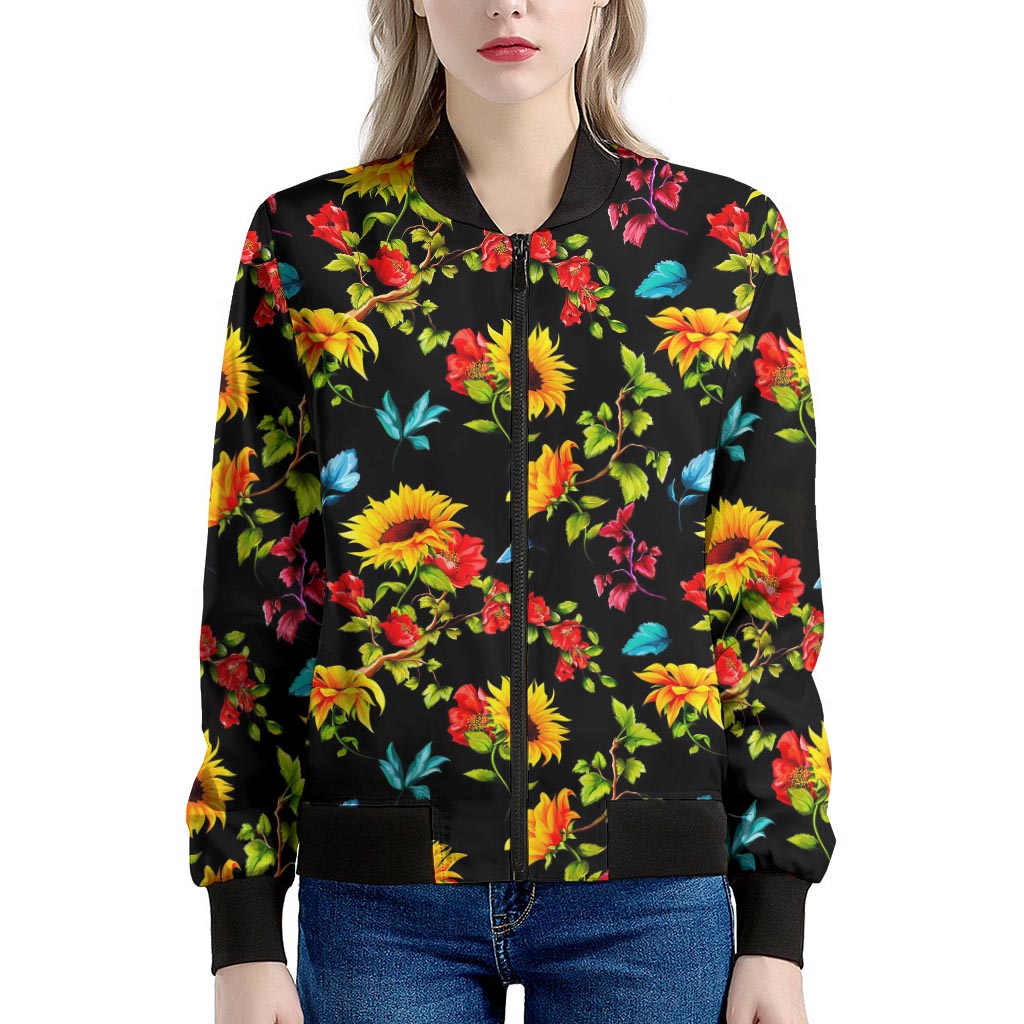 Sunflower Floral Pattern Print Women's Bomber Jacket