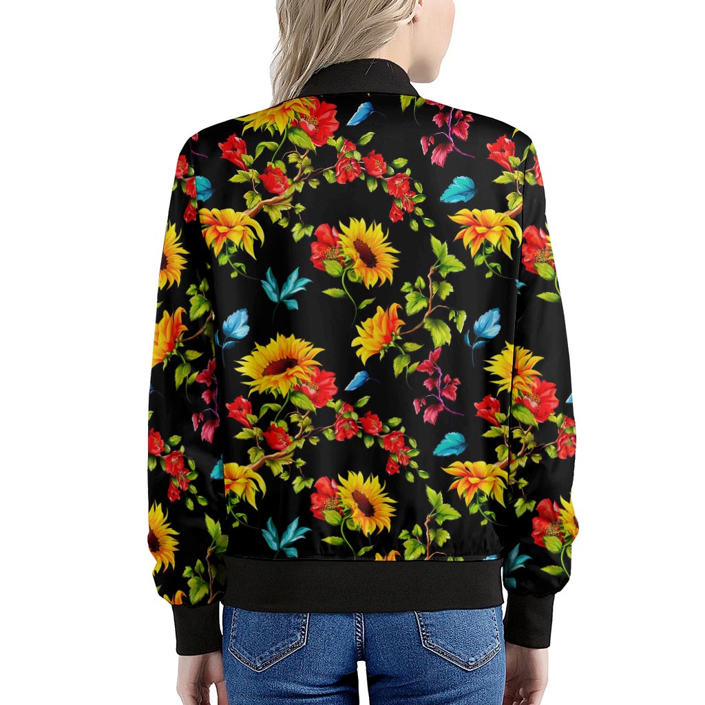 Sunflower Floral Pattern Print Women's Bomber Jacket