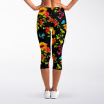 Sunflower Floral Pattern Print Women's Capri Leggings