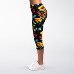 Sunflower Floral Pattern Print Women's Capri Leggings