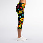 Sunflower Floral Pattern Print Women's Capri Leggings