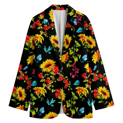 Sunflower Floral Pattern Print Women's Cotton Blazer