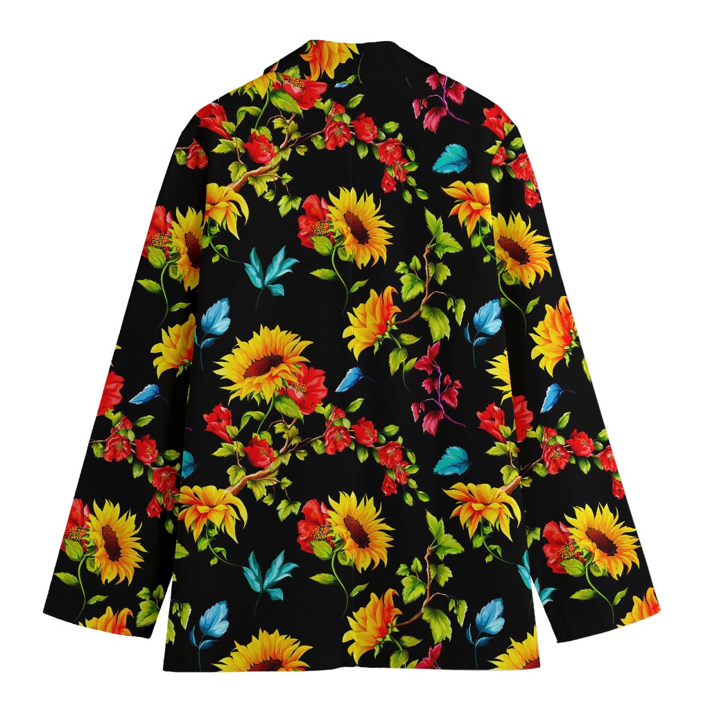 Sunflower Floral Pattern Print Women's Cotton Blazer