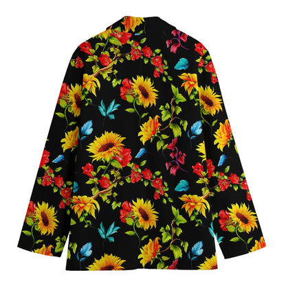 Sunflower Floral Pattern Print Women's Cotton Blazer