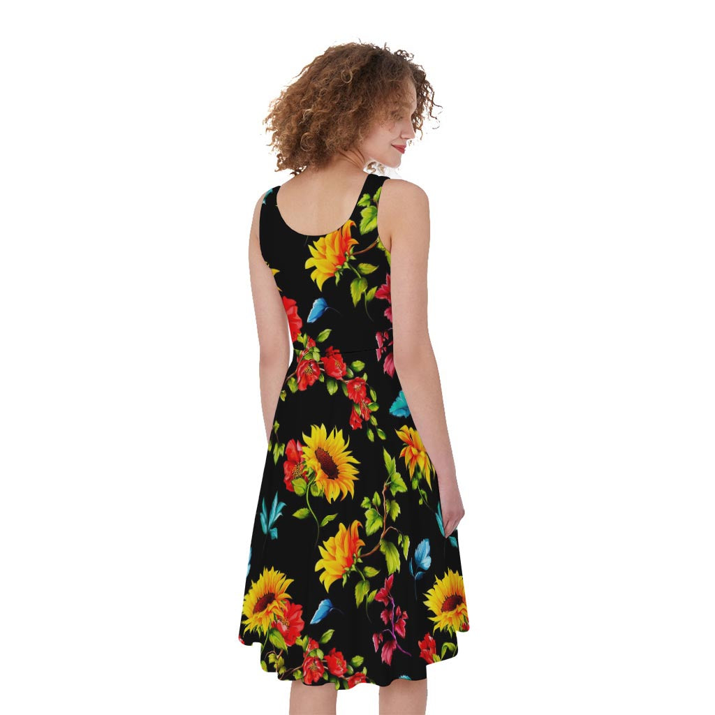 Sunflower Floral Pattern Print Women's Sleeveless Dress