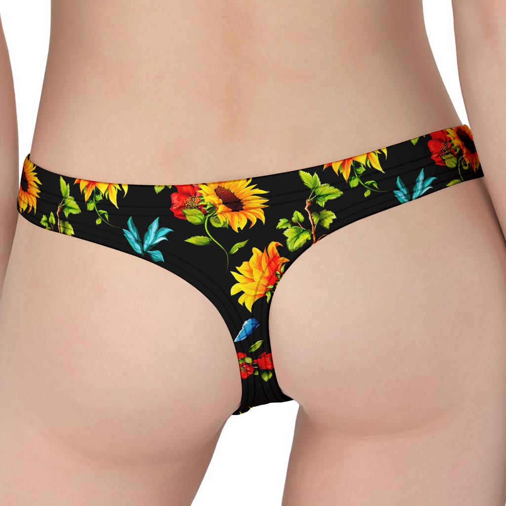 Sunflower Floral Pattern Print Women's Thong