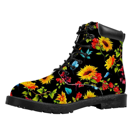 Sunflower Floral Pattern Print Work Boots