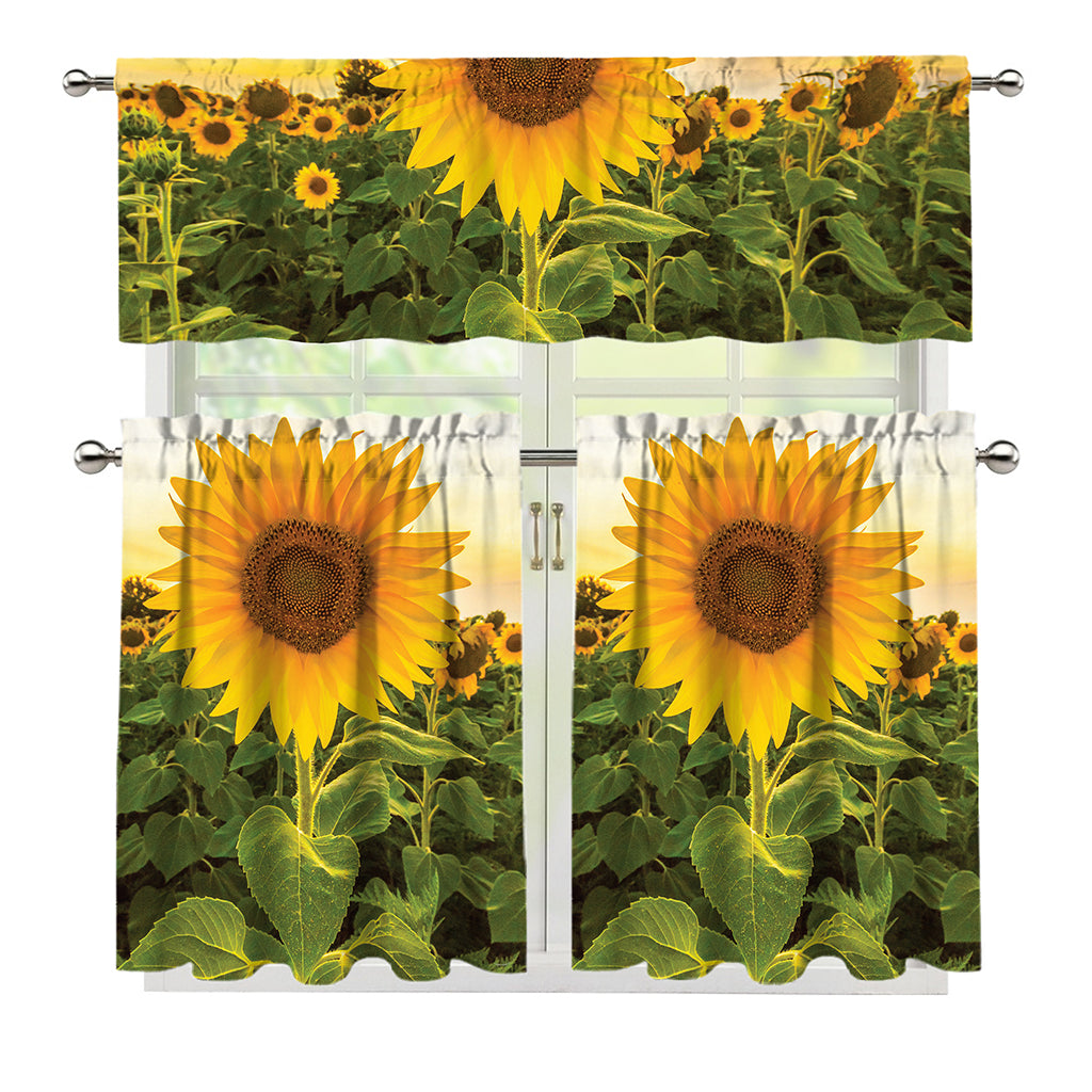 Sunflower Landscape Print 3 Piece Kitchen Curtains