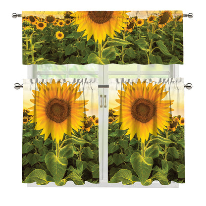 Sunflower Landscape Print 3 Piece Kitchen Curtains