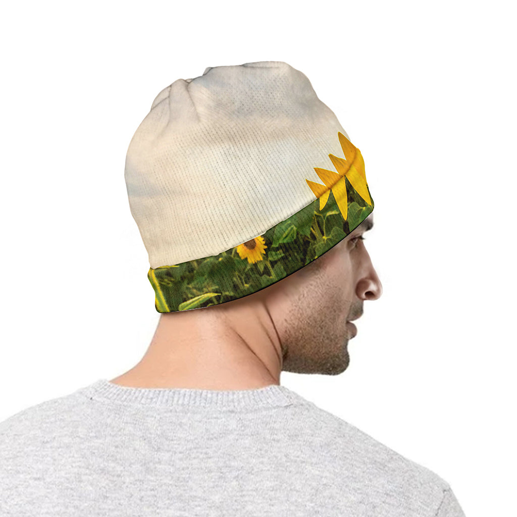 Sunflower Landscape Print Beanie