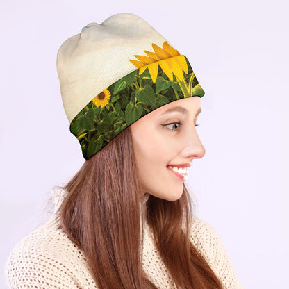 Sunflower Landscape Print Beanie