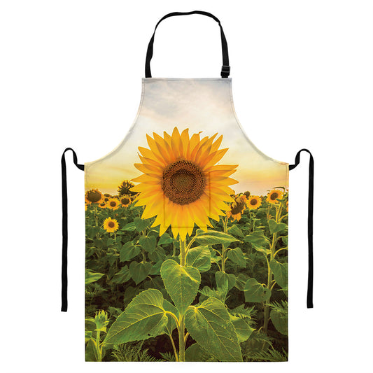 Sunflower Landscape Print Bib Apron With Pocket