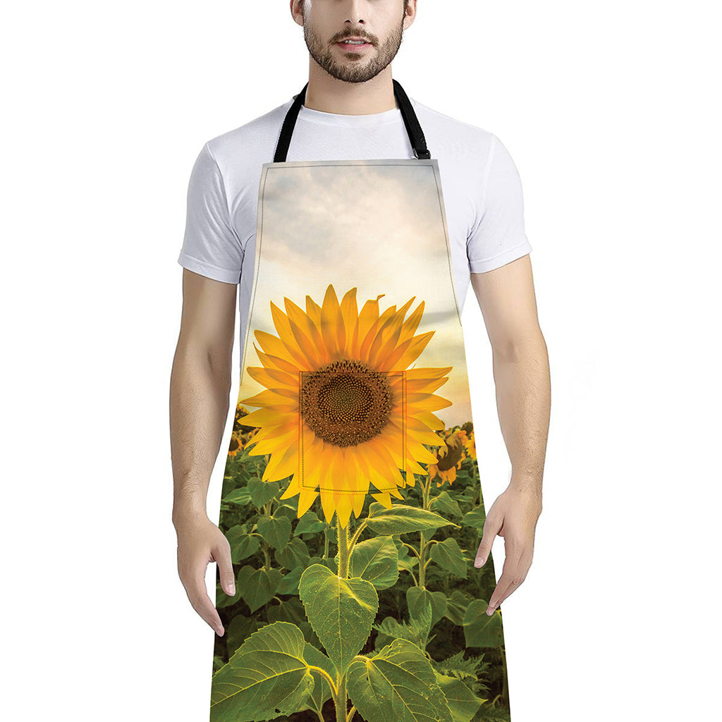 Sunflower Landscape Print Bib Apron With Pocket