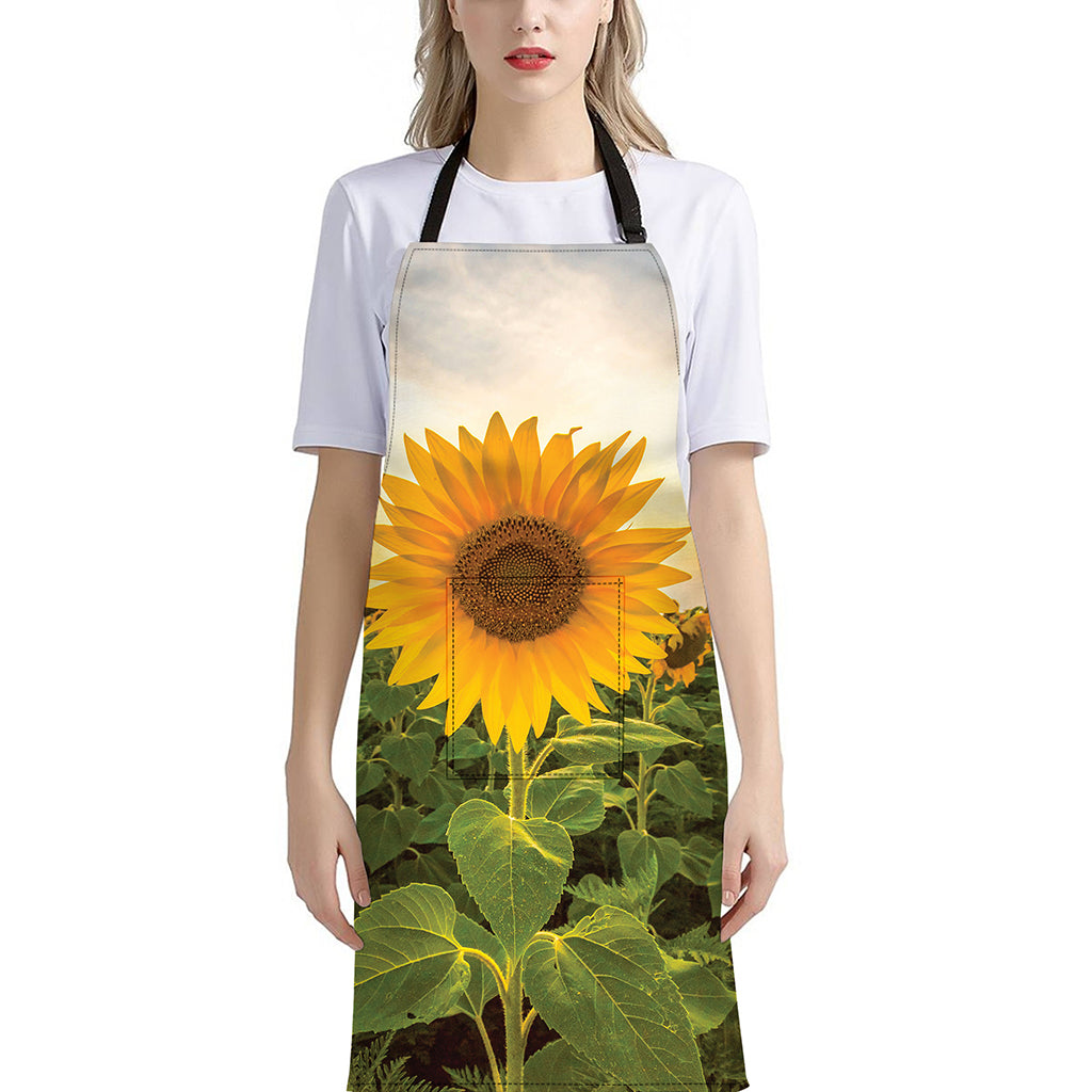 Sunflower Landscape Print Bib Apron With Pocket