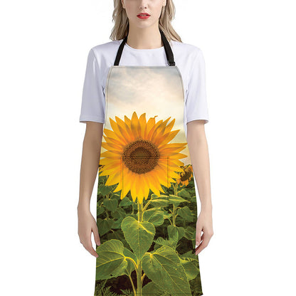 Sunflower Landscape Print Bib Apron With Pocket
