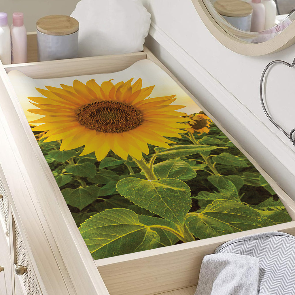 Sunflower Landscape Print Changing Pad Cover