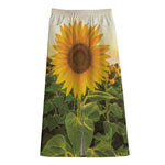 Sunflower Landscape Print Cotton Front Slit Maxi Skirt