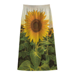 Sunflower Landscape Print Cotton Front Slit Maxi Skirt