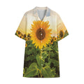Sunflower Landscape Print Cotton Hawaiian Shirt