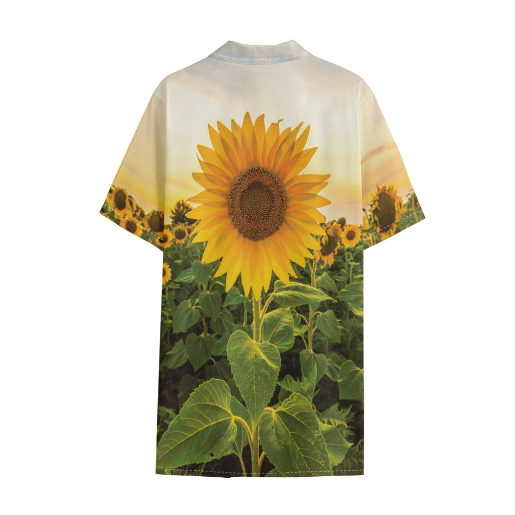 Sunflower Landscape Print Cotton Hawaiian Shirt