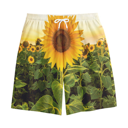 Sunflower Landscape Print Cotton Shorts
