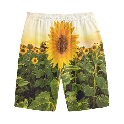Sunflower Landscape Print Cotton Shorts
